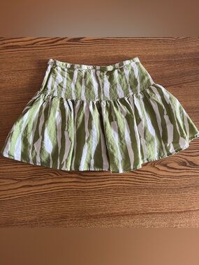 H&M Linen Blend (30%) Green & White Tiered Skirt 12